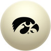 Iowa Hawkeyes cue ball featuring the iconic black Tigerhawk logo on a classic ivory-colored billiard ball, displayed individually on a white background.