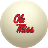 Ole Miss Rebels cue ball featuring the classic red and blue Ole Miss script logo on an ivory-colored billiard ball, displayed individually on a white background.