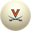 Virginia Cavaliers cue ball featuring the orange and navy blue Virginia V-Sabre logo with crossed sabres on a classic ivory-colored billiard ball, displayed individually on a white background.