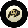 Colorado Buffaloes Eight Ball featuring the black and gold CU Buffalo logo centered inside the traditional white circle of a classic black billiard Eight Ball on a white background.