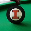 Illinois Fighting Illini Eight Ball displayed on green pool table felt, featuring the orange and navy Illinois Block I logo inside the white center circle of a classic black billiard Eight Ball.