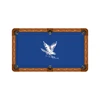 Top-down product view of Air Force Falcons mascot logo billiard cloth installed on a traditional wood-rail pool table. The deep blue playing surface features a white Falcons bird-and-lightning-bolt logo centered on the billiard cloth.
