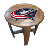 629-4019, Columbus, COL, Blue, Jackets, Oak, Whiskey, Bourbon, Barrel, Side, Table, FREE SHIPPING, NHL. Imperial