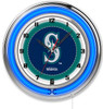 Seattle, Mariners, 19", Double, Neon, Wall, Clock,  Holland, Bar Stool Co, MLB, SEA, Clk19MLBSea, CLK19, 071235007515