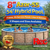 8" Azor-SS 54" Hybrid Frame, SS Service Panel, Liner and Skimmer, 9 Sizes Available, FREE SHIPPING