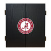Closed Alabama Crimson Tide dartboard cabinet with black finish and team logo on the front