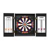Open Clemson Tigers dartboard cabinet showing the bristle dartboard, built-in scoreboards, and team graphics