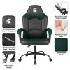 Michigan State Spartans oversized green gaming chair feature image showing padded armrests, headrest, storage pouch, rolling casters, and green and black upholstery