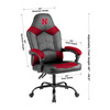 Nebraska Cornhuskers oversized red and black gaming chair with product dimensions and adjustable height details