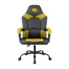 University of Iowa Hawkeyes Champ Chair with black and gold office style design, padded armrests, headrest logo, and rolling caster base.