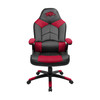 University of Arkansas Razorbacks oversized gaming chair in black, gray, and red with a red Razorbacks logo on the headrest, shown from the front.