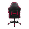 Back view of the University of Wisconsin Badgers oversized gaming chair featuring red trim, a rear storage pouch, and Wisconsin team branding on the chair back.