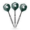 Michigan State Spartans dart set featuring three steel-tip darts with green flights displaying the white Spartans helmet logo.