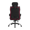 Back view of the Ohio State Buckeyes oversized gaming chair featuring red trim, a rear storage pouch, and Ohio State team branding on the chair back.