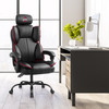 Ohio State Buckeyes oversized gaming chair shown in a modern home office setting with black, gray, and red team-inspired design.