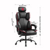 Nebraska Cornhuskers oversized gaming chair shown at an angle with product dimensions and red-and-black team-inspired styling.
