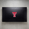 Texas Tech Red Raiders pool table cover shown from above, featuring a black cover design with the red Texas Tech Double T logo centered on the surface. This NCAA billiard table cover is designed to protect the table while showcasing Texas Tech team pride.