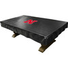 Nebraska Cornhuskers black pool table cover displayed on a billiard table, featuring the red Nebraska “N” logo centered on top. This custom NCAA table cover helps protect the pool table surface while adding Cornhuskers team spirit to a game room, fan cave, pool room, or entertainment space.