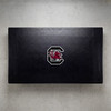 South Carolina Gamecocks pool table cover shown from above, featuring a black cover design with the South Carolina Gamecocks logo centered on the surface. This NCAA billiard table cover is designed to protect the table while showcasing University of South Carolina team pride.