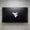West Virginia Mountaineers pool table cover shown from above, featuring a black cover design with the white West Virginia “WV” logo centered on the surface. This NCAA billiard table cover is designed to protect the table while showcasing West Virginia University team pride.