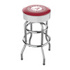 Alabama Crimson Tide chrome bar stool featuring a round red and white team logo seat with shiny chrome legs and footrest. This NCAA bar stool is a great seating option for a fan cave, game room, bar area, pool room, or entertainment space.