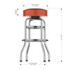 Side view of the Auburn Tigers chrome bar stool, highlighting the round padded seat, chrome frame, curved legs, footrest, and overall stool profile. This NCAA team bar stool is designed for sports-themed seating in a game room, bar area, or entertainment space.