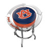 Auburn Tigers chrome bar stool shown from above, featuring the round team logo seat and a 360-degree swivel design. This Auburn bar stool adds team pride and functional seating to a home bar, game room, fan cave, or pool room.