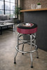 Florida State Seminoles 30" chrome bar stool displayed in a home entertainment setting, featuring a garnet and gold team logo seat with a polished chrome base. This college team stool is perfect for adding FSU spirit to a fan cave, home bar, pool room, or game room.