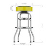 Side view of the Michigan Wolverines 30" chrome bar stool, highlighting the round padded seat, polished chrome frame, curved legs, footrest, and stool height. This NCAA team bar stool is designed for sports-themed seating in a game room, bar area, or entertainment space.