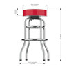 Side view of the Nebraska Cornhuskers 30" chrome bar stool, highlighting the round padded seat, polished chrome frame, curved legs, footrest, and stool height. This NCAA team bar stool is designed for sports-themed seating in a game room, bar area, or entertainment space.