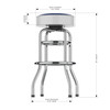 Side view of the Penn State Nittany Lions 30" chrome bar stool, highlighting the round padded seat, polished chrome frame, curved legs, footrest, and stool height. This NCAA team bar stool is designed for sports-themed seating in a game room, bar area, or entertainment space.