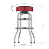 Side view of the Arkansas Razorbacks 30" chrome bar stool, highlighting the round padded seat, polished chrome frame, curved legs, footrest, and stool height. This NCAA team bar stool is designed for sports-themed seating in a game room, bar area, or entertainment space.