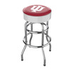 Indiana Hoosiers 30" chrome bar stool featuring a round crimson and white team logo seat with shiny chrome legs and footrest. This NCAA bar stool is a great seating option for a fan cave, game room, bar area, pool room, or entertainment space.
