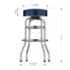 Side view of the North Carolina Tar Heels 30" chrome bar stool, highlighting the round padded seat, polished chrome frame, curved legs, footrest, and stool height. This NCAA team bar stool is designed for sports-themed seating in a game room, bar area, or entertainment space.