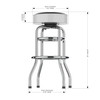 Side view of the Texas Longhorns 30" chrome bar stool, highlighting the round padded seat, polished chrome frame, curved legs, footrest, and stool height. This NCAA team bar stool is designed for sports-themed seating in a game room, bar area, or entertainment space.