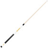 Angled full-length view of the Arizona State Sun Devils white laser-etched billiard cue, showcasing the natural wood-colored shaft, maroon-and-gold team branding, white design section, and contrasting black grip.