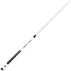 Angled full-length view of the Auburn Tigers white laser-etched billiard cue, showcasing the natural wood-colored shaft, navy-and-orange team branding, white design section, and contrasting black grip.