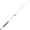 Angled full-length view of the Colorado Buffaloes white laser-etched billiard cue, showcasing the natural wood-colored shaft, black-and-gold team branding, white design section, and contrasting black grip.