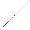 Angled full-length view of the Wisconsin Badgers 19oz White Laser Etched 58" Cue, highlighting the white shaft, contrasting black grip, red accents, and officially licensed Wisconsin graphics.