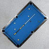 Arizona State Sun Devils 19oz Team Color Laser Etched 58" Cue displayed diagonally across a blue-felt pool table, demonstrating its full playing length and Sun Devils game-room appearance.