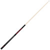 Angled full-length view of the Cincinnati Bearcats 19oz Team Color Laser Etched 58" Cue, highlighting its natural-colored shaft, black and red design, and two-piece construction.