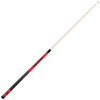 Angled full-length view of the Georgia Bulldogs 19oz Team Color Laser Etched 58" Cue, highlighting its natural-colored shaft, red accents, black grip, and two-piece construction.
