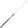 Angled full-length view of the Kansas State Wildcats 19oz Team Color Laser Etched 58" Cue, highlighting its natural-colored shaft, purple accents, dark grip, and two-piece construction.