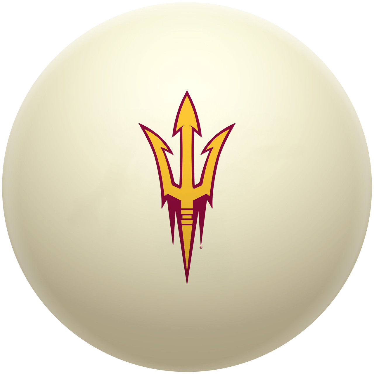 Arizona State Sun Devils cue ball featuring the ASU pitchfork logo in maroon and gold on a classic ivory-colored billiard ball, displayed individually on a white background.