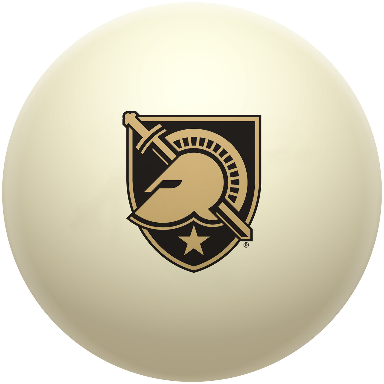 Army Black Knights cue ball featuring the black and gold Army crest on a classic ivory-colored billiard ball, displayed individually on a white background.