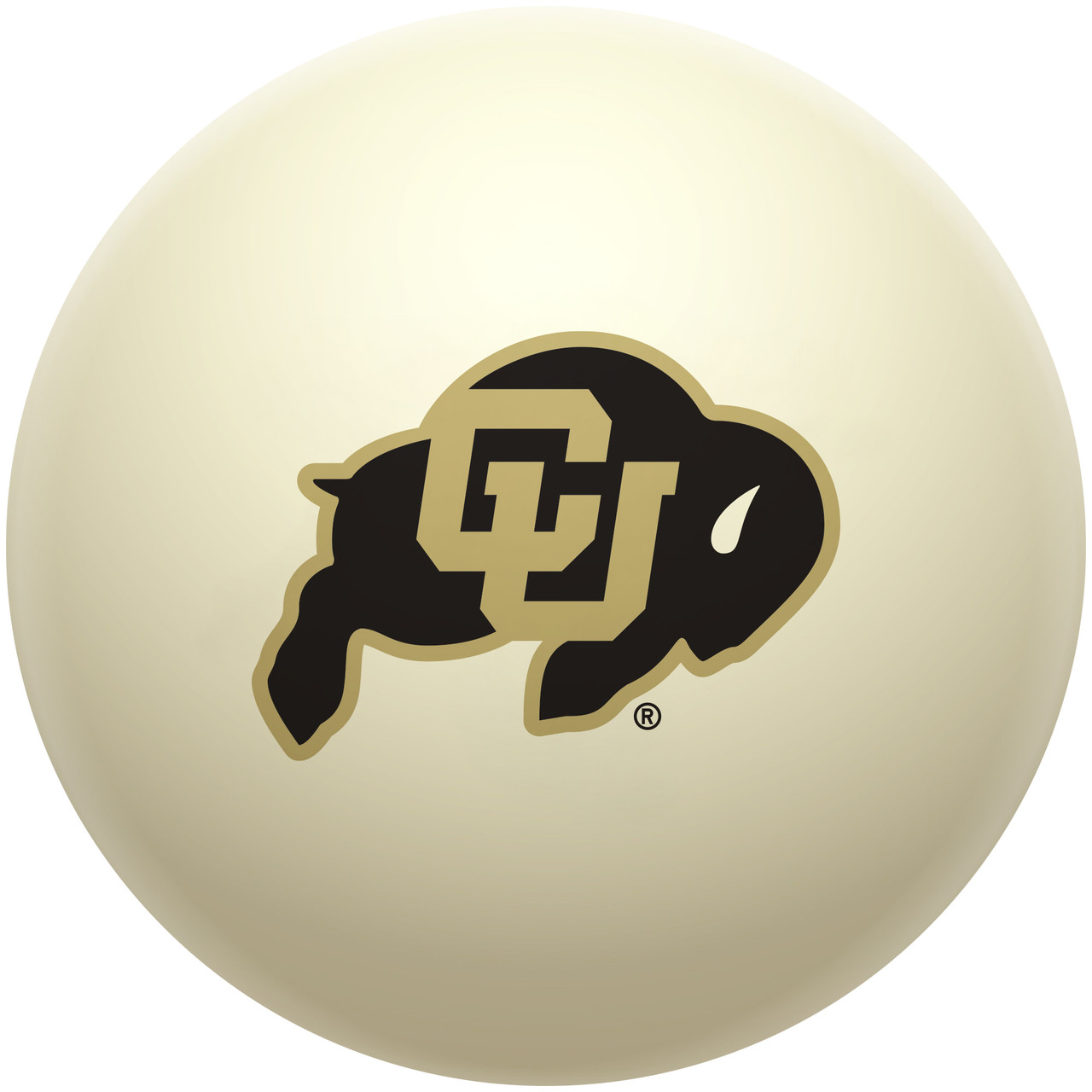 Colorado Buffaloes cue ball featuring the black and gold CU Buffalo logo on a classic ivory-colored billiard ball, displayed individually on a white background.