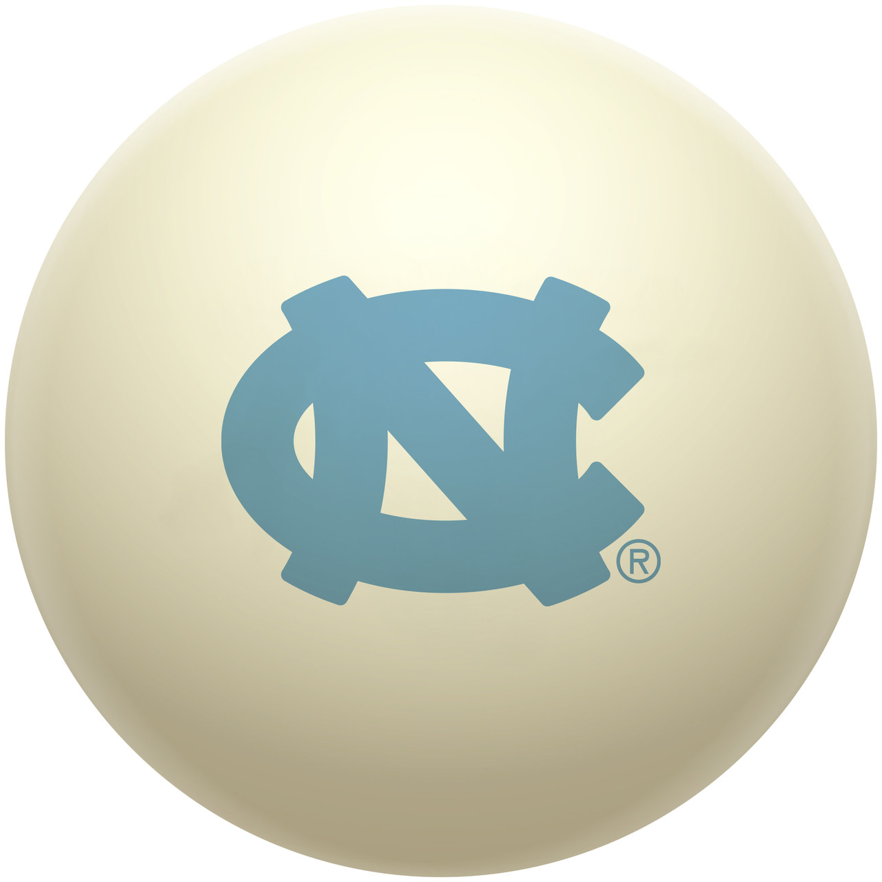 North Carolina Tar Heels cue ball featuring the iconic Carolina blue interlocking NC logo on a classic ivory-colored billiard ball, displayed individually on a white background.