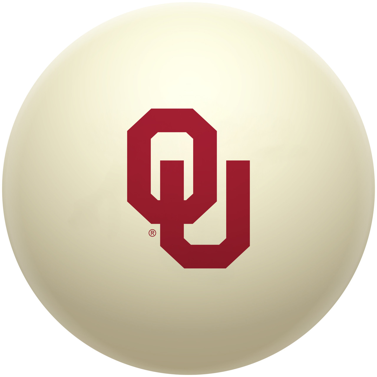 Oklahoma Sooners cue ball featuring the iconic crimson and white interlocking OU logo on a classic ivory-colored billiard ball, displayed individually on a white background.
