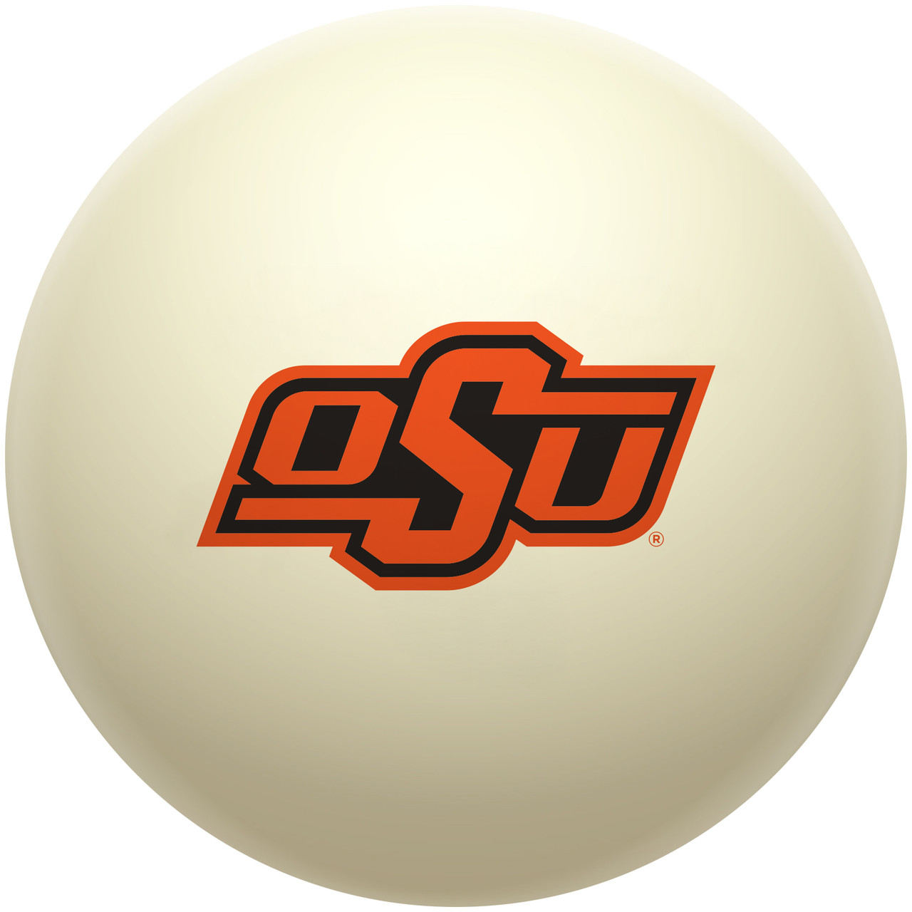 Oklahoma State Cowboys cue ball featuring the orange and black OSU logo on a classic ivory-colored billiard ball, displayed individually on a white background.