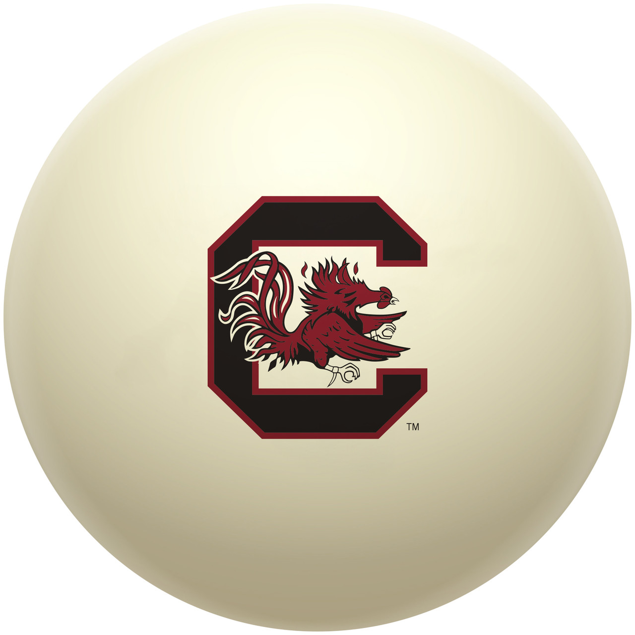 South Carolina Gamecocks cue ball featuring the garnet, black, and white Block C Gamecock logo on a classic ivory-colored billiard ball, displayed individually on a white background.
